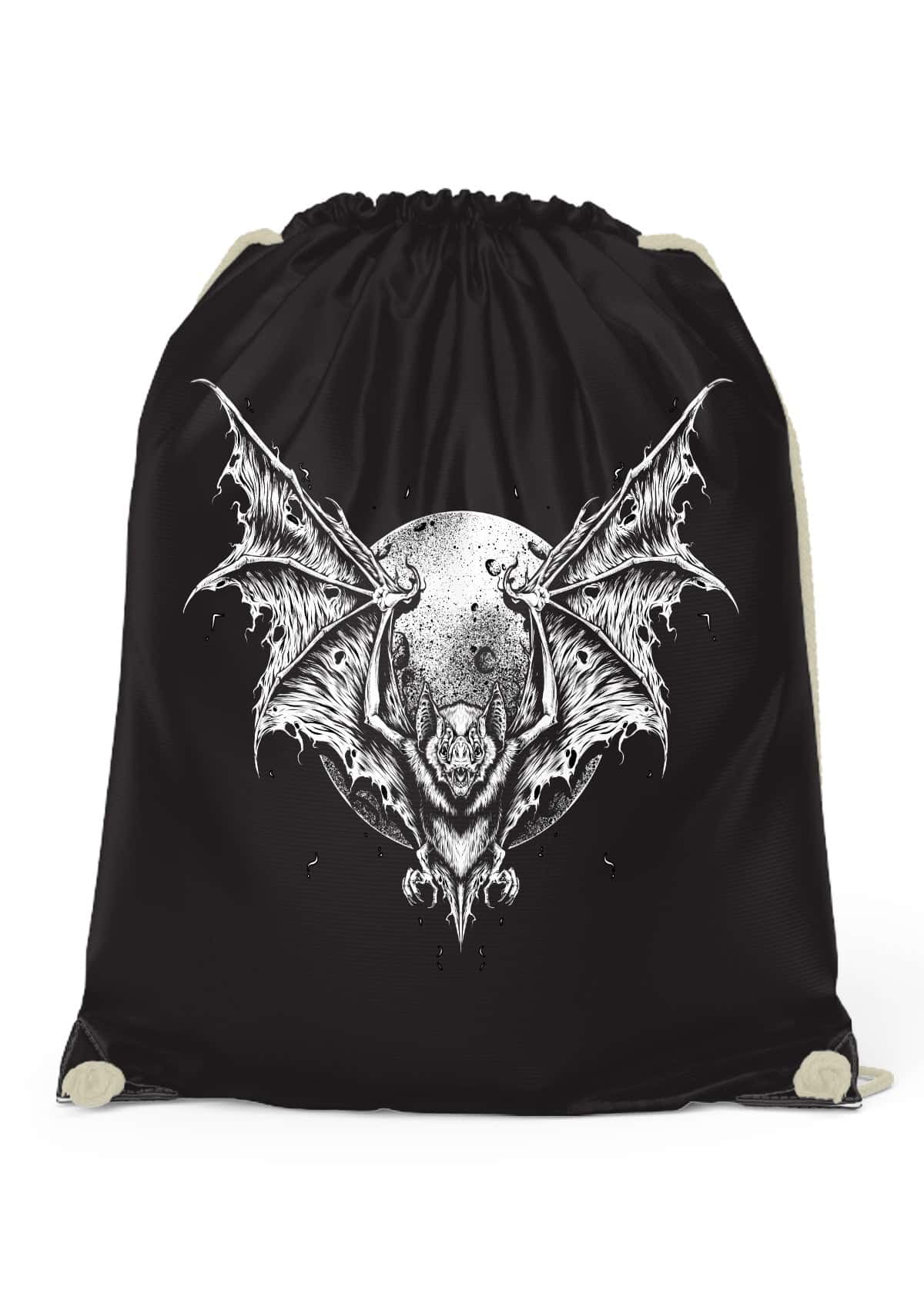 Nachtjäger Gym Bag mit Fledermaus und Mond, externe Kordelhalterungen